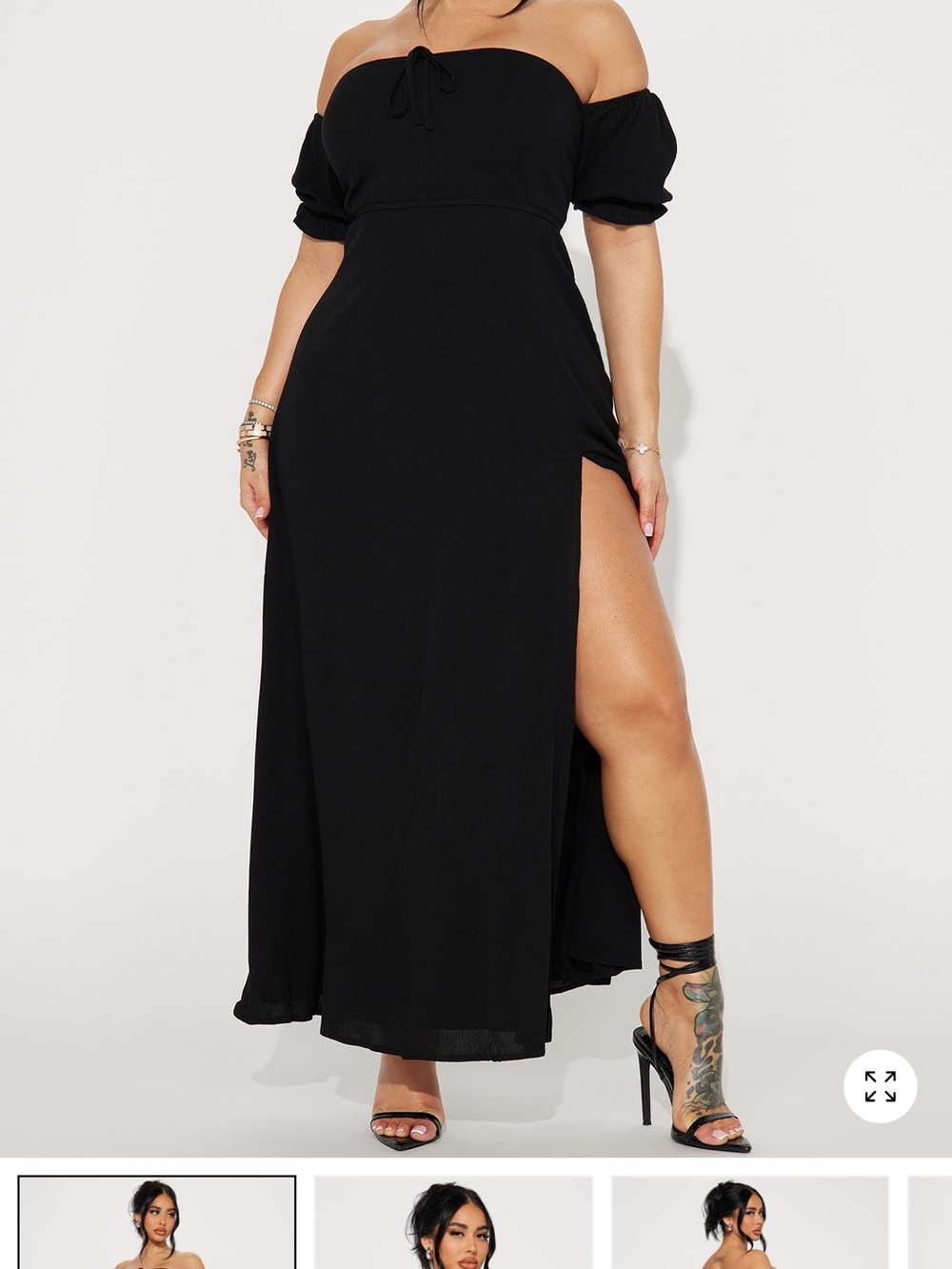 Fashion Nova Black Off-Shoulder Maxi Dress with Thigh Slit